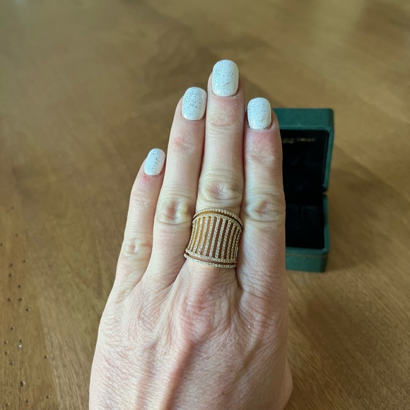 Lux Bond 18k Yellow Gold Fashion Ring With Diamond Pave, Holiday Gift For Her - Picture 14 of 15